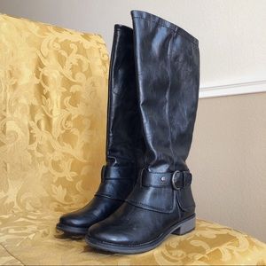 Black Man-Made Leather Knee-High Boots